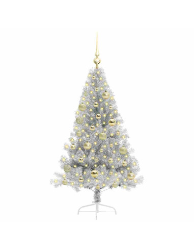 Albero di Natale artificiale con luci integrate Argento 120 cm