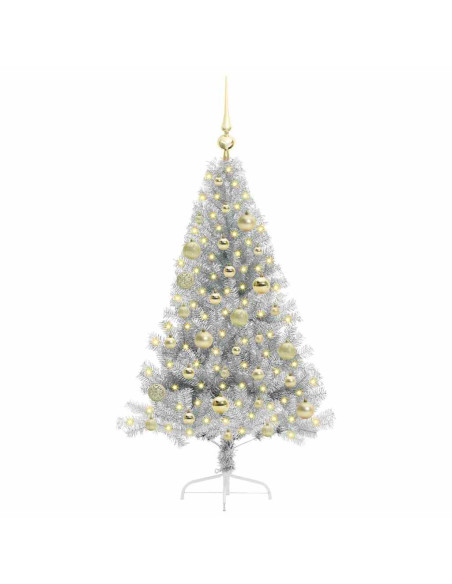 Albero di Natale artificiale con luci integrate Argento 120 cm