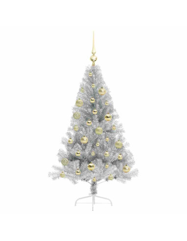 Albero di Natale artificiale con luci integrate Argento 120 cm