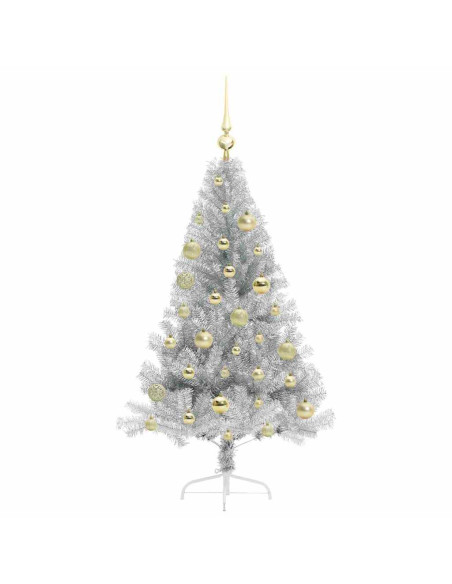Albero di Natale artificiale con luci integrate Argento 120 cm