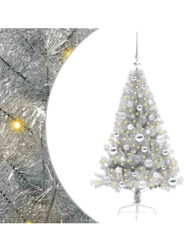 Albero di Natale artificiale con luci integrate Argento 120 cm