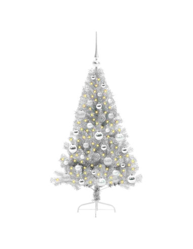 Albero di Natale artificiale con luci integrate Argento 120 cm