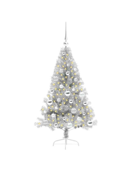 Albero di Natale artificiale con luci integrate Argento 120 cm