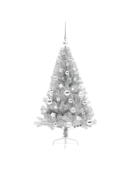 Albero di Natale artificiale con luci integrate Argento 120 cm