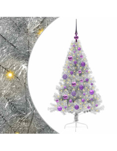 Albero di Natale artificiale con luci integrate Argento 120 cm 2