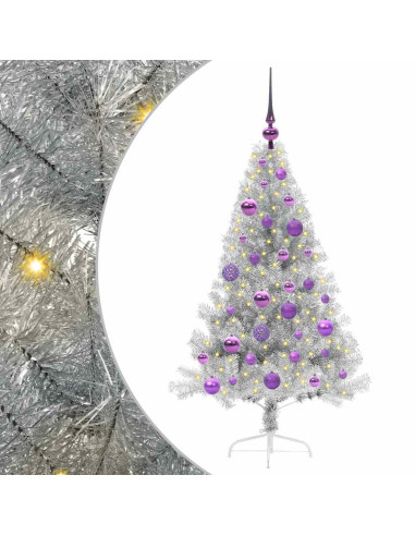 Albero di Natale artificiale con luci integrate Argento 120 cm