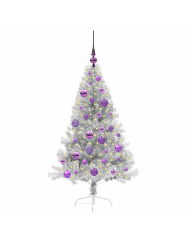 Albero di Natale artificiale con luci integrate Argento 120 cm