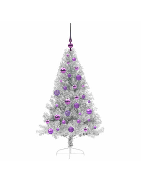 Albero di Natale artificiale con luci integrate Argento 120 cm