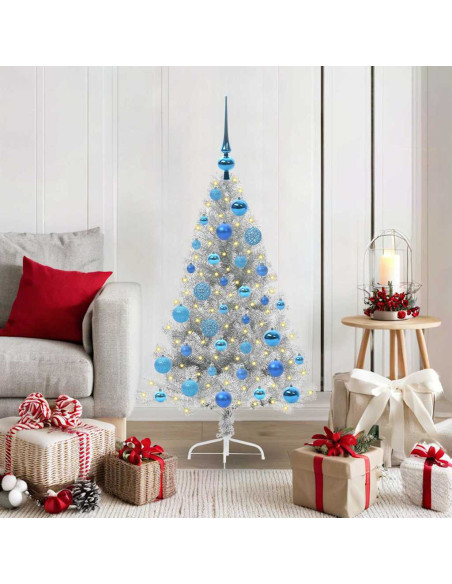 Albero di Natale artificiale con luci integrate Argento 120 cm