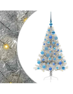 Albero di Natale artificiale con luci integrate Argento 120 cm 2