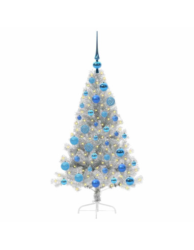 Albero di Natale artificiale con luci integrate Argento 120 cm