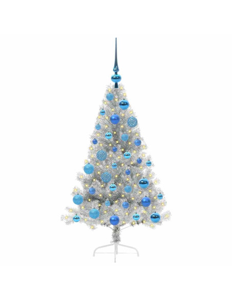 Albero di Natale artificiale con luci integrate Argento 120 cm