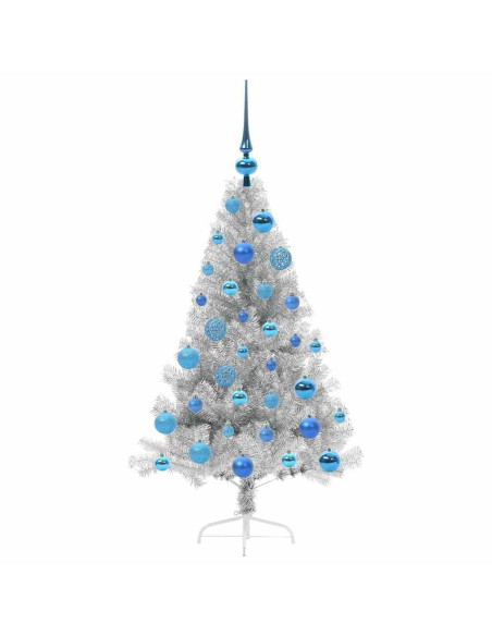 Albero di Natale artificiale con luci integrate Argento 120 cm