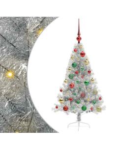 Albero di Natale artificiale con luci integrate Argento 120 cm 2