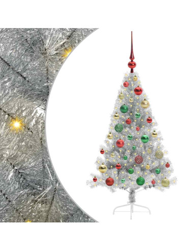 Albero di Natale artificiale con luci integrate Argento 120 cm