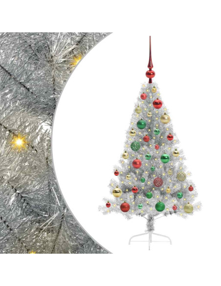 Albero di Natale artificiale con luci integrate Argento 120 cm