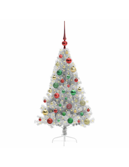 Albero di Natale artificiale con luci integrate Argento 120 cm