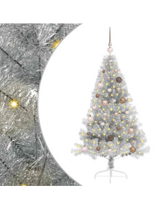 Albero di Natale artificiale con luci integrate Argento 150 cm 2