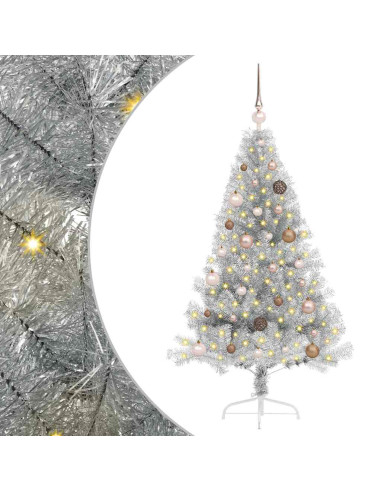 Albero di Natale artificiale con luci integrate Argento 150 cm