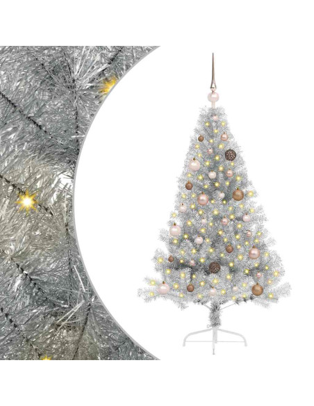 Albero di Natale artificiale con luci integrate Argento 150 cm