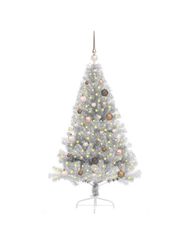 Albero di Natale artificiale con luci integrate Argento 150 cm