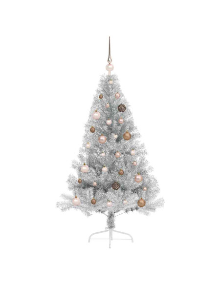 Albero di Natale artificiale con luci integrate Argento 150 cm