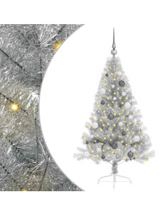 Albero di Natale artificiale con luci integrate Argento 150 cm 2