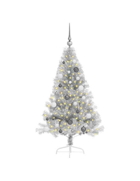 Albero di Natale artificiale con luci integrate Argento 150 cm