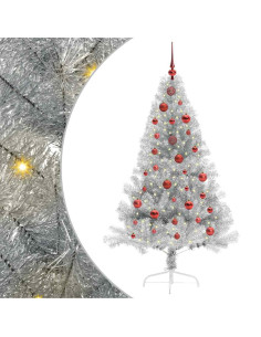 Albero di Natale artificiale con luci integrate Argento 150 cm 2
