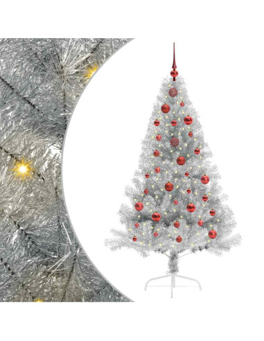 Albero di Natale artificiale con luci integrate Argento 150 cm