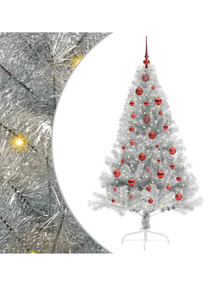 Albero di Natale artificiale con luci integrate Argento 150 cm