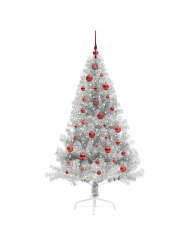 Albero di Natale artificiale con luci integrate Argento 150 cm