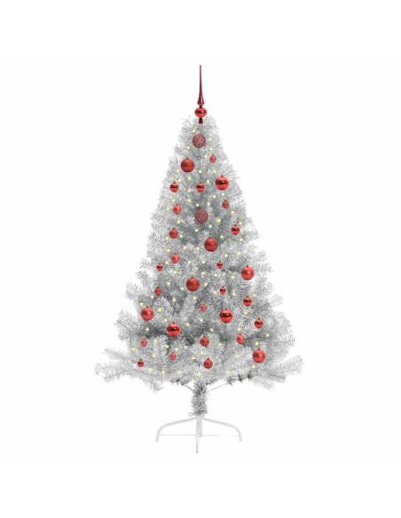 Albero di Natale artificiale con luci integrate Argento 150 cm
