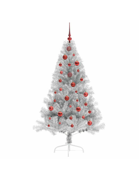 Albero di Natale artificiale con luci integrate Argento 150 cm