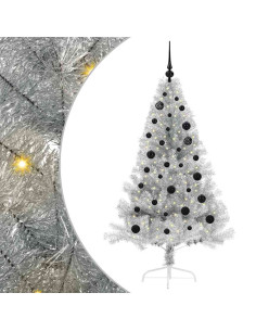 Albero di Natale artificiale con luci integrate Argento 150 cm 2