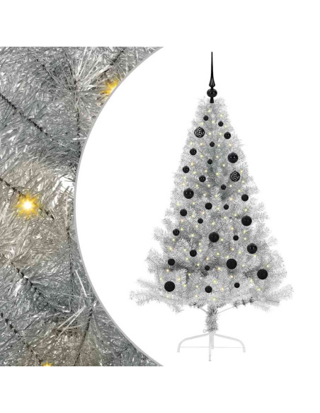 Albero di Natale artificiale con luci integrate Argento 150 cm