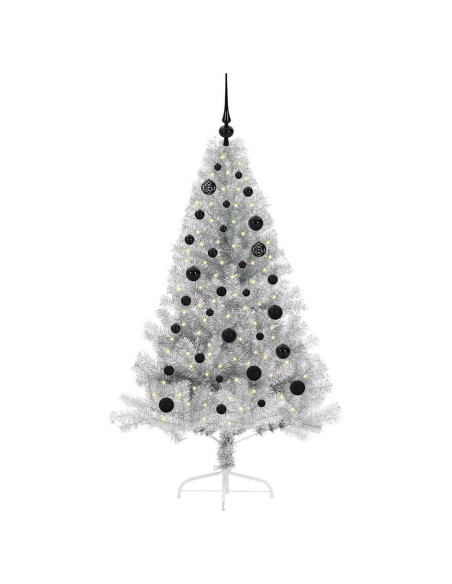 Albero di Natale artificiale con luci integrate Argento 150 cm