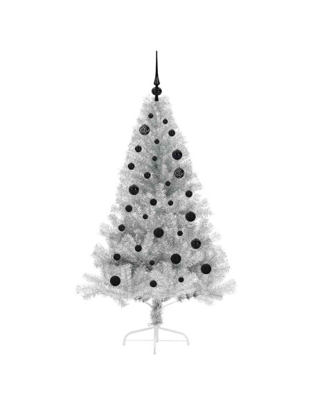 Albero di Natale artificiale con luci integrate Argento 150 cm