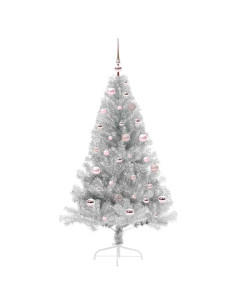 Albero di Natale artificiale con luci integrate Argento 150 cm 2