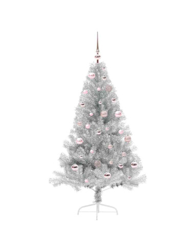 Albero di Natale artificiale con luci integrate Argento 150 cm