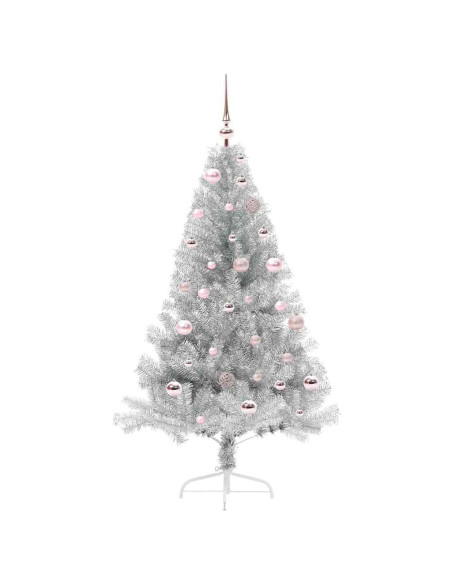 Albero di Natale artificiale con luci integrate Argento 150 cm