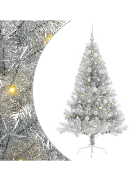 Albero di Natale artificiale con luci integrate Argento 150 cm
