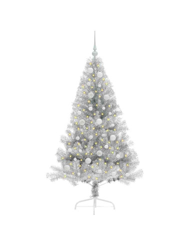 Albero di Natale artificiale con luci integrate Argento 150 cm