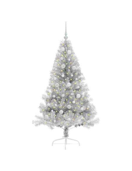 Albero di Natale artificiale con luci integrate Argento 150 cm