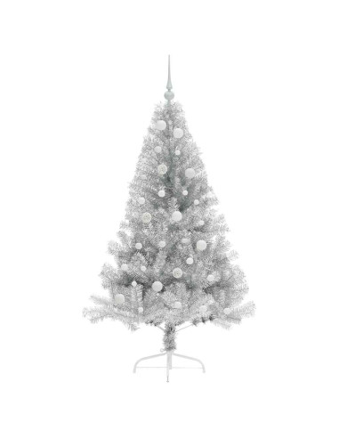 Albero di Natale artificiale con luci integrate Argento 150 cm