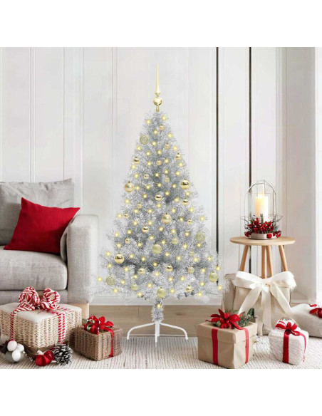 Albero di Natale artificiale con luci integrate Argento 150 cm