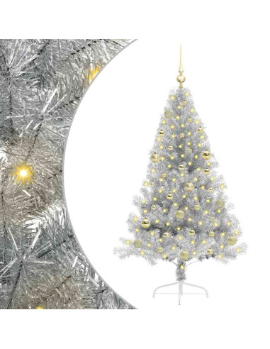 Albero di Natale artificiale con luci integrate Argento 150 cm