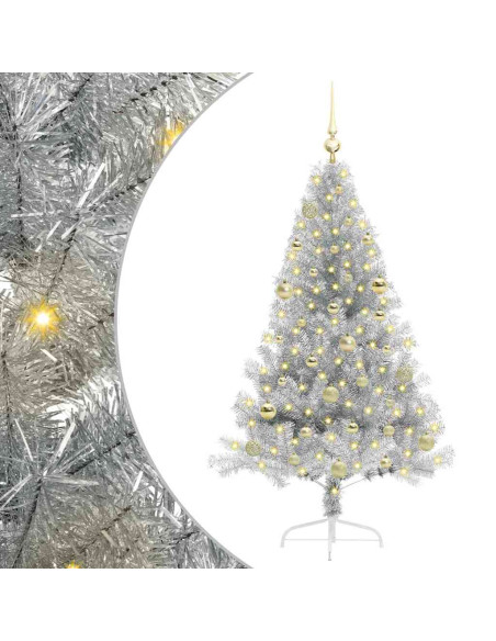 Albero di Natale artificiale con luci integrate Argento 150 cm