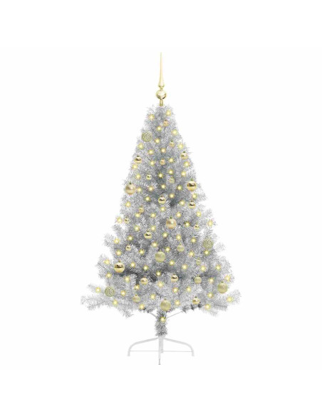 Albero di Natale artificiale con luci integrate Argento 150 cm