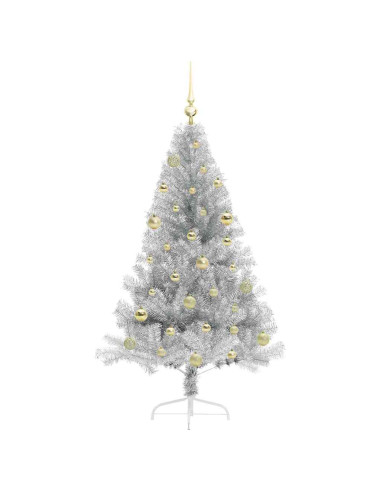 Albero di Natale artificiale con luci integrate Argento 150 cm